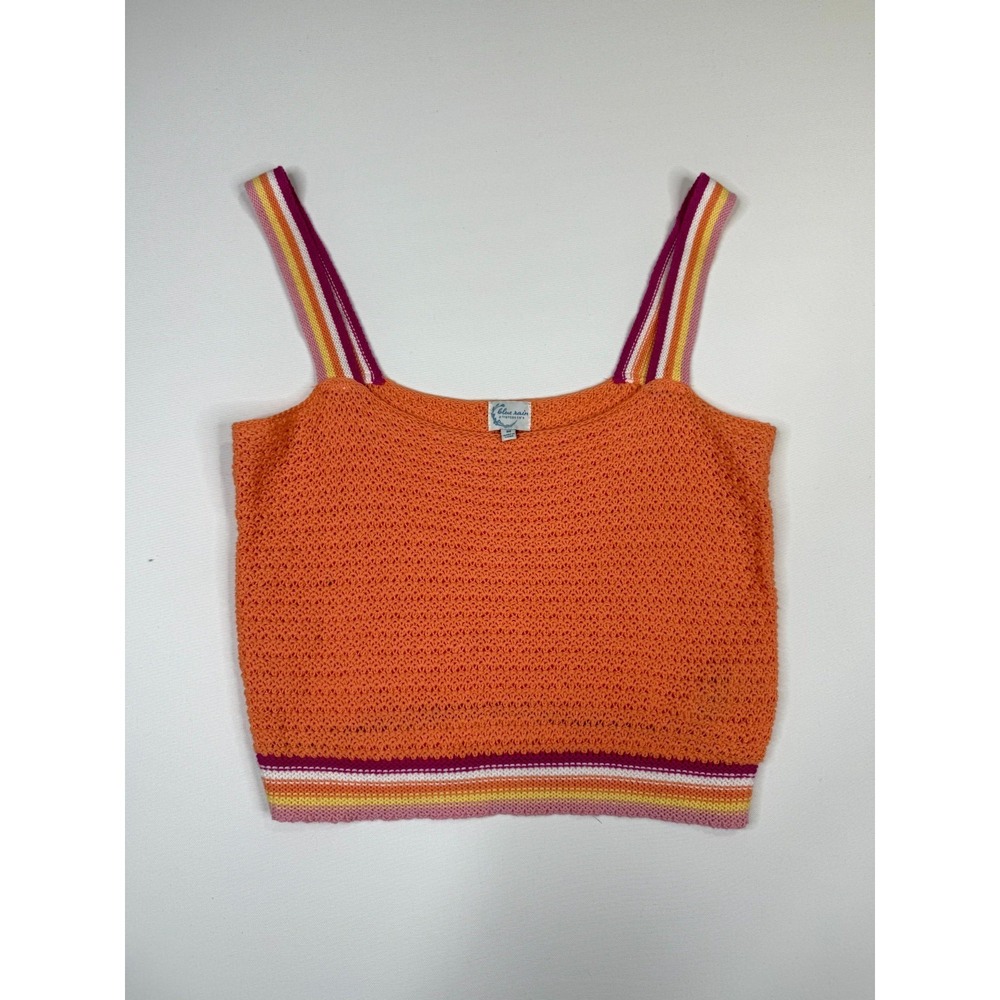Blue Rain by Francesca's Crochet Tank Top Womens Medium Orange Square Neck